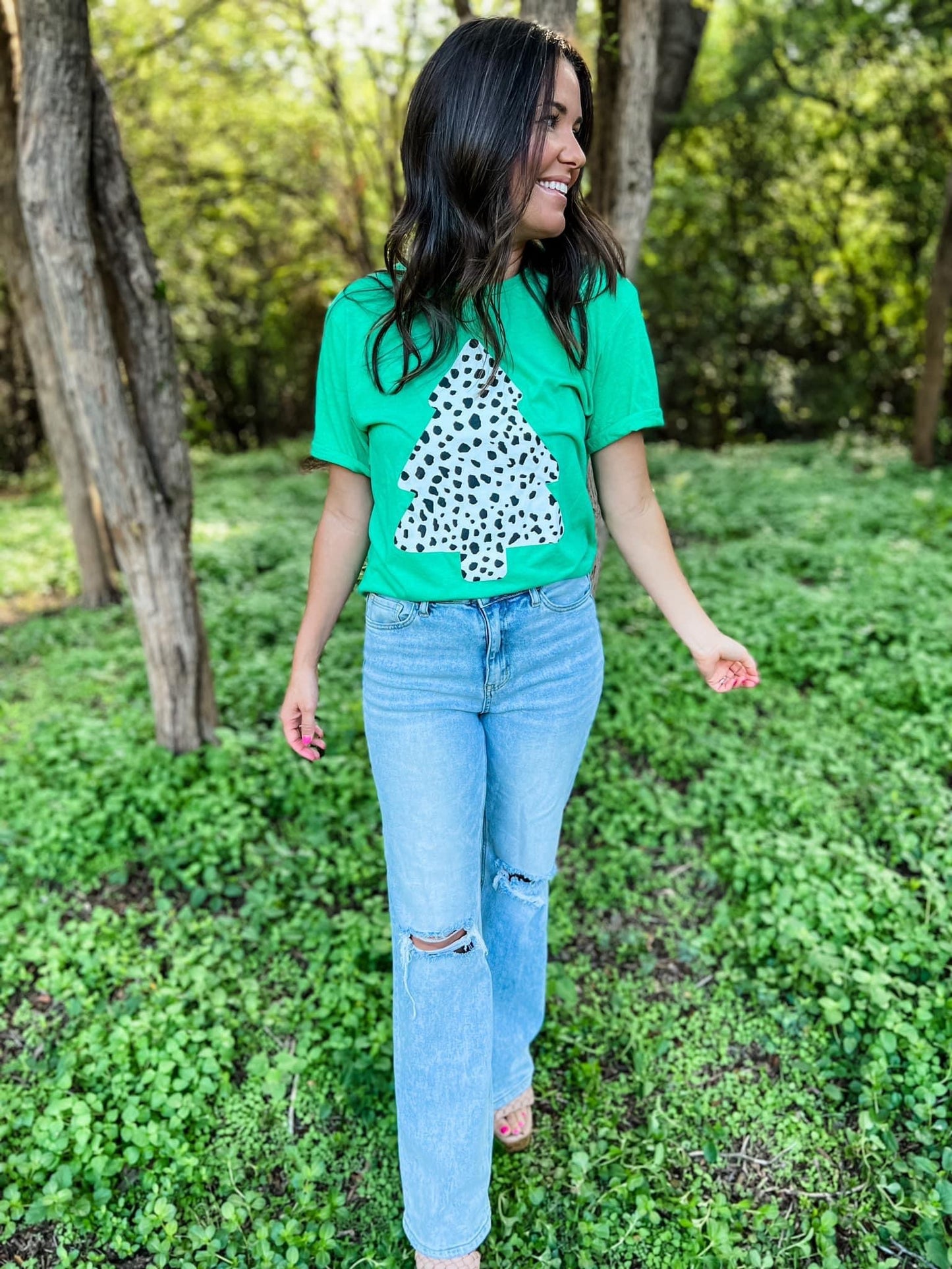 Green Dalmatian Holiday Tree Graphic Tee