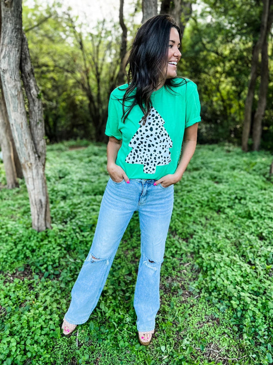 Green Dalmatian Holiday Tree Graphic Tee