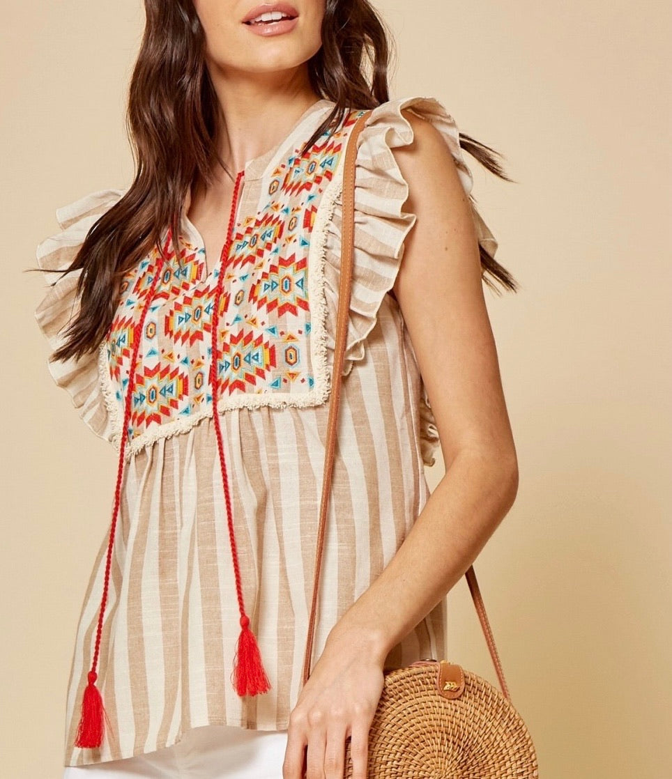 Geo Embroidered Top
