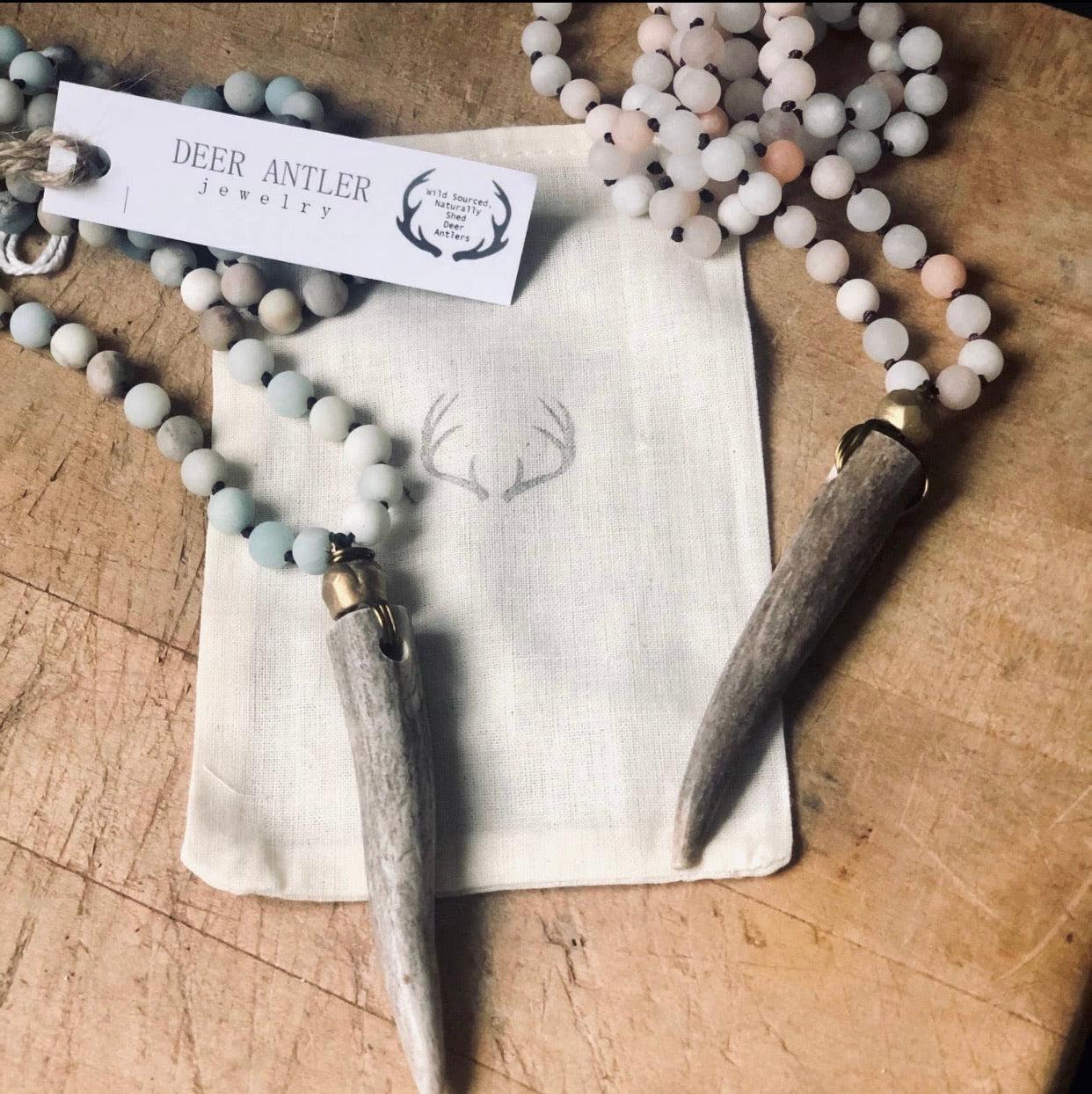 Boho Knotted Gemstone Deer Antler Necklace -4 variations
