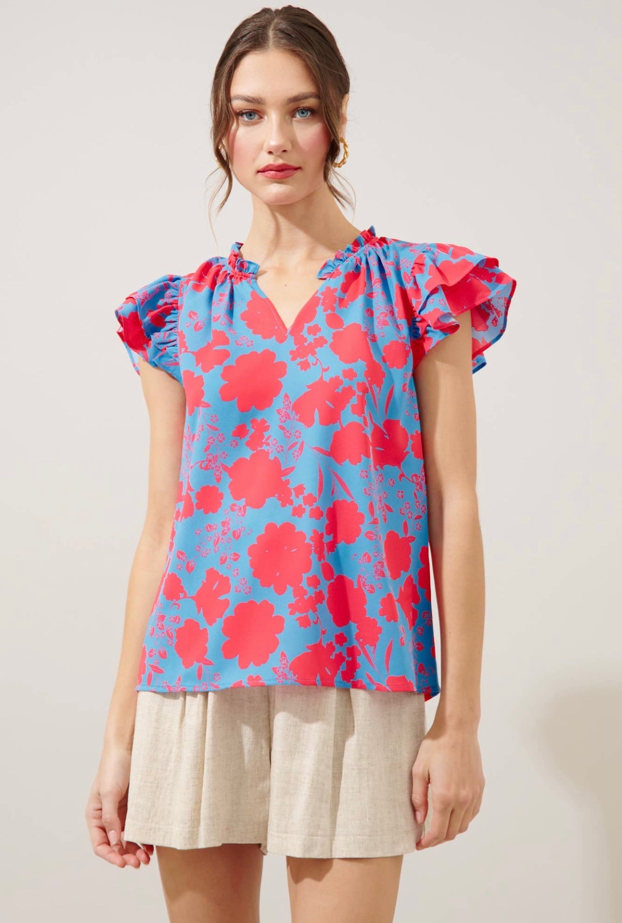 Juliana Floral Bellissima Ruffle Sleeve Top