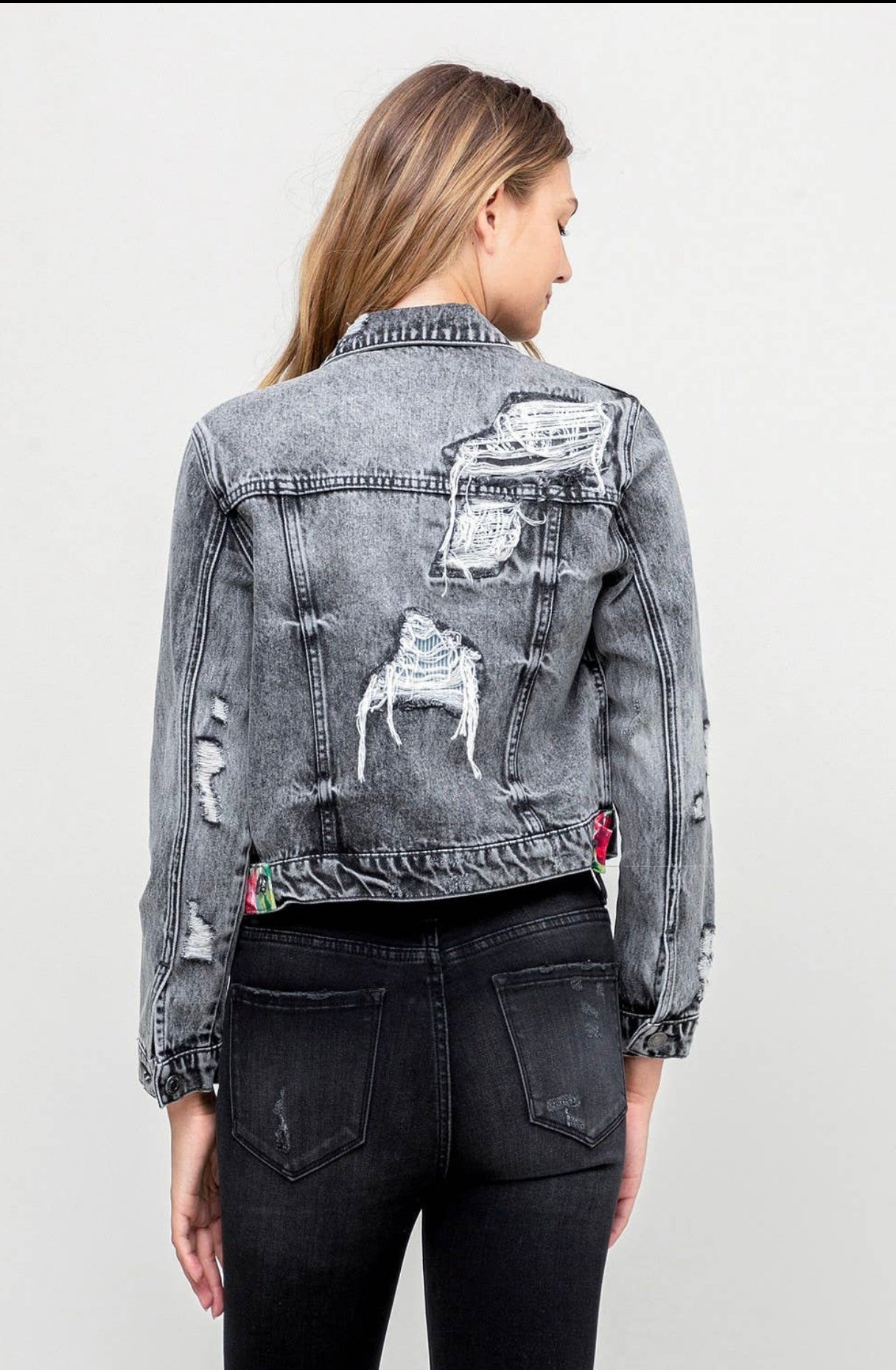 Kimber Distressed Patched Denim Jacket