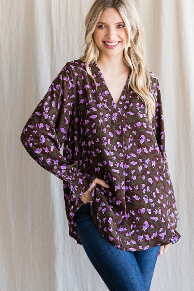 Olive Abstract Leopard Top