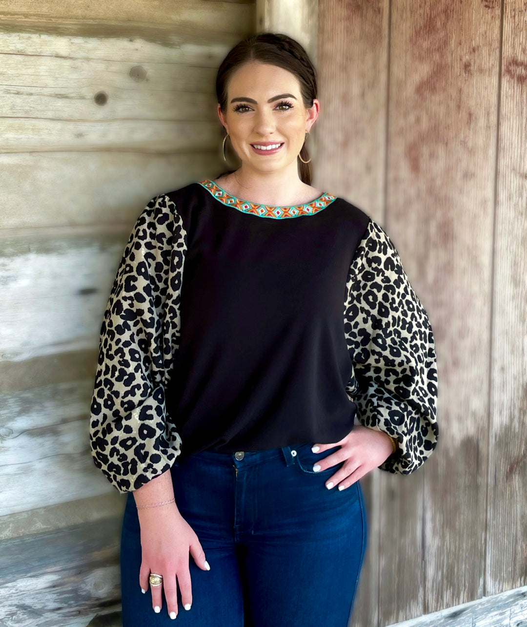 Tayler Leopard Sleeve Top