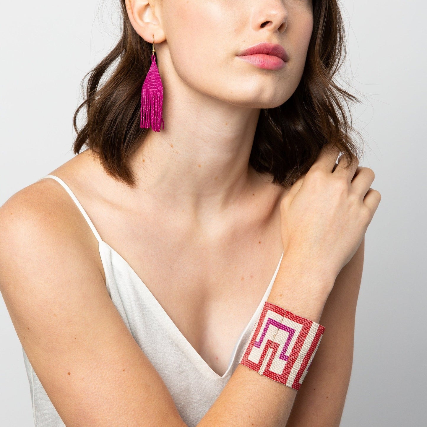 Scarlet Square Beaded Stretch Bracelet