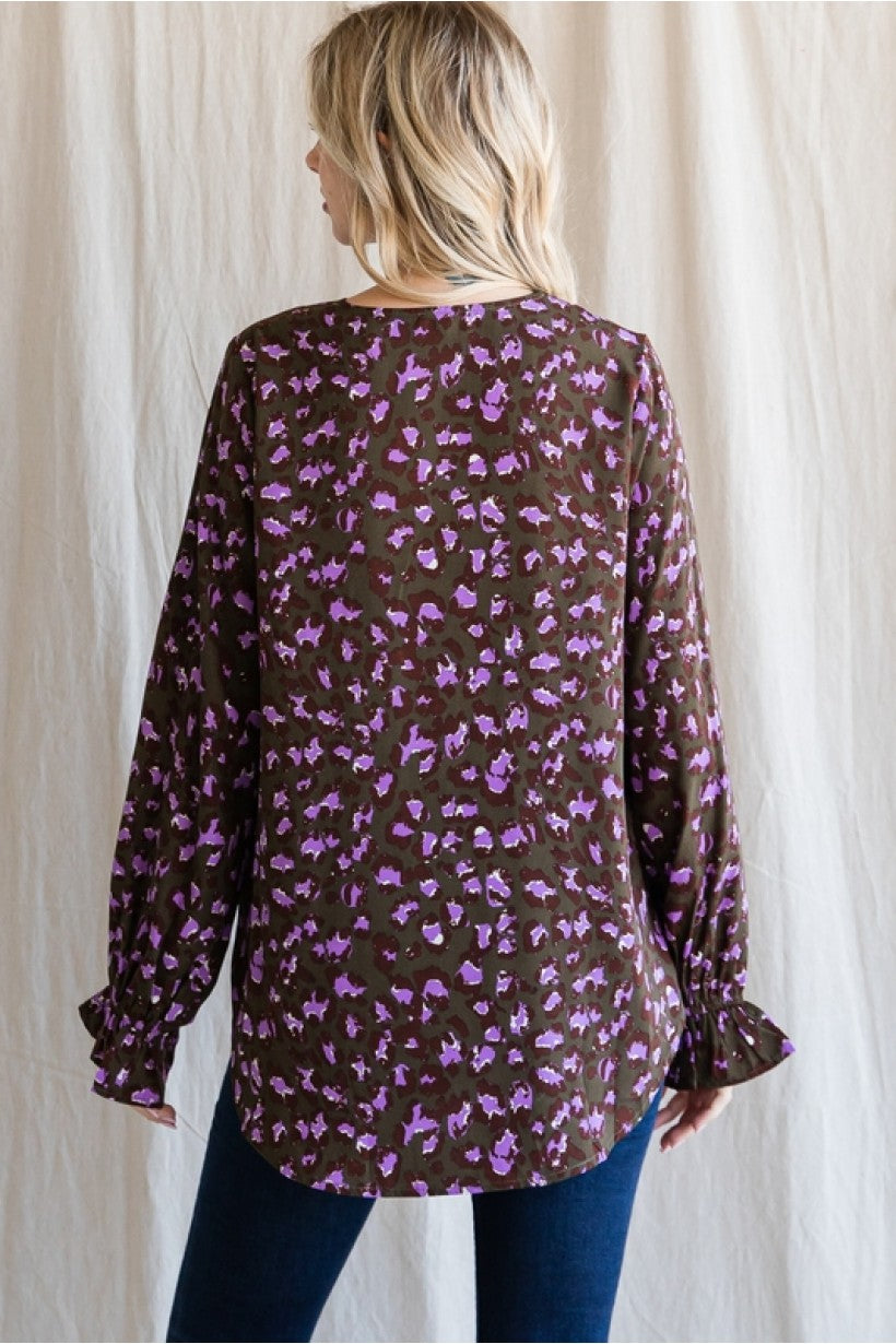 Olive Abstract Leopard Top