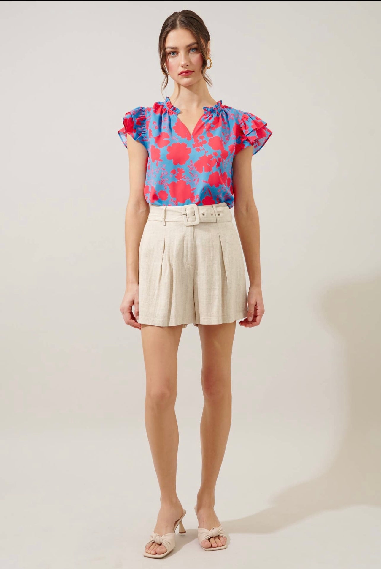 Juliana Floral Bellissima Ruffle Sleeve Top