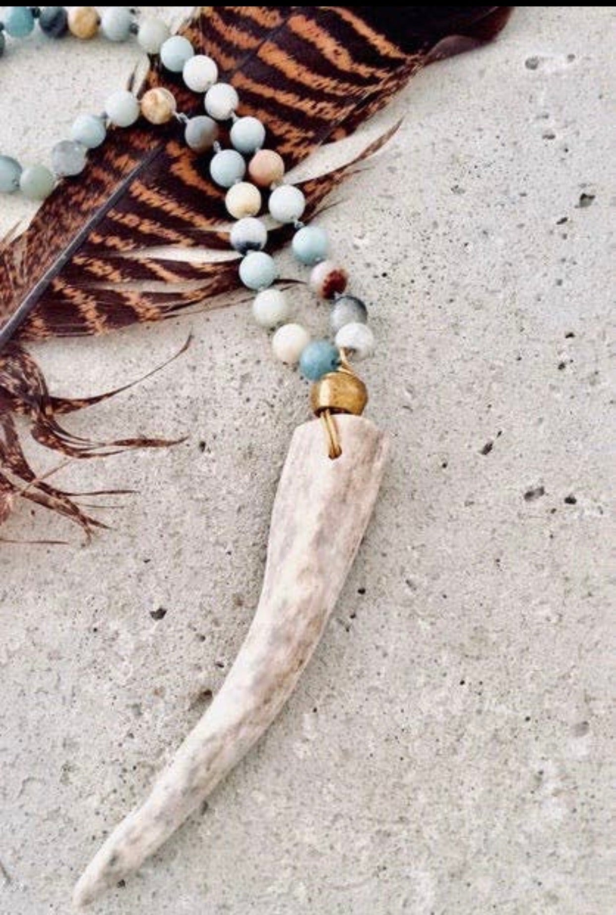 Boho Knotted Gemstone Deer Antler Necklace -4 variations
