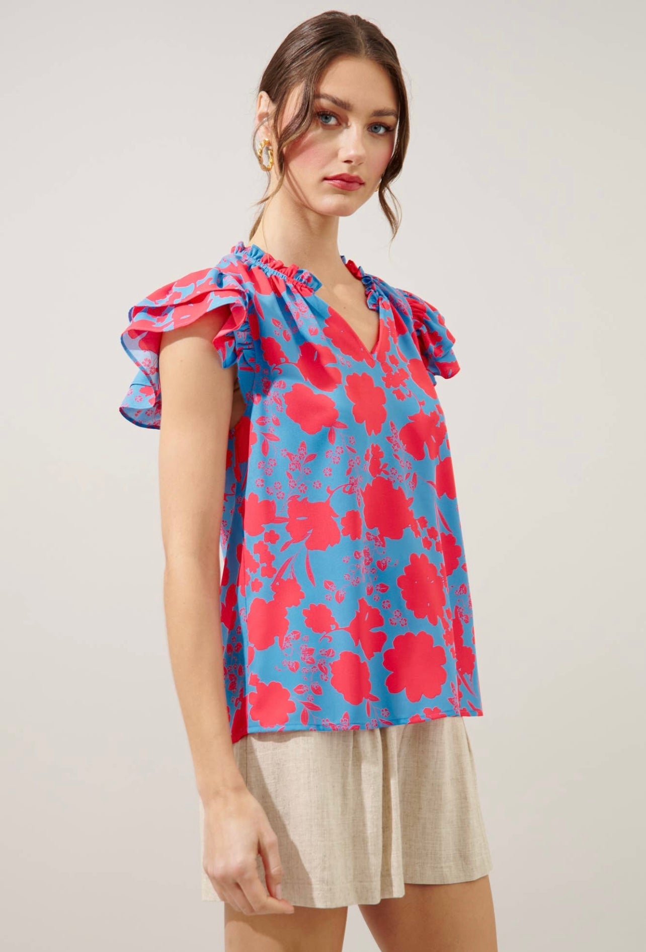 Juliana Floral Bellissima Ruffle Sleeve Top