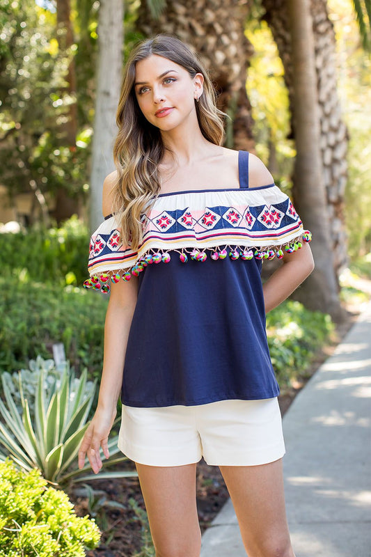 Viva Mexico Embroidered Flounce Top-THML