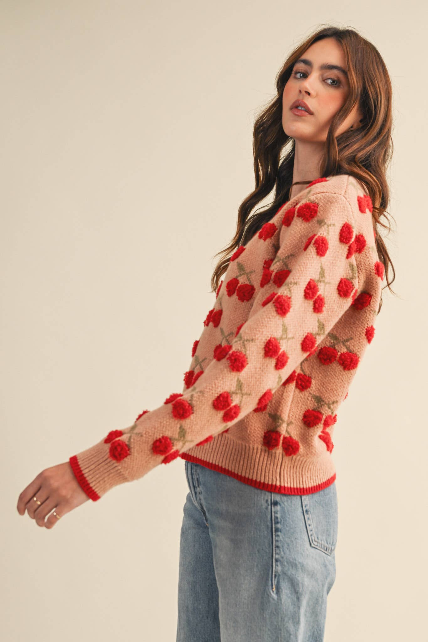 Jana Fuzzy Cherry Sweater