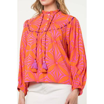 Julia Flower Pattern Print Top: THML