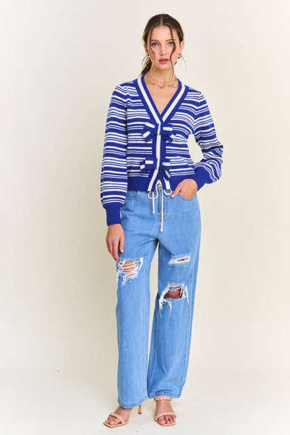 In the Beginning Blue Stripe Knit Cardigan