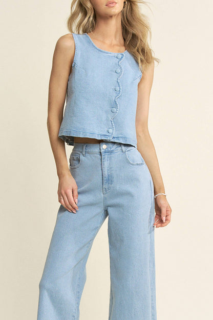 Jeri Denim Scalloped Top