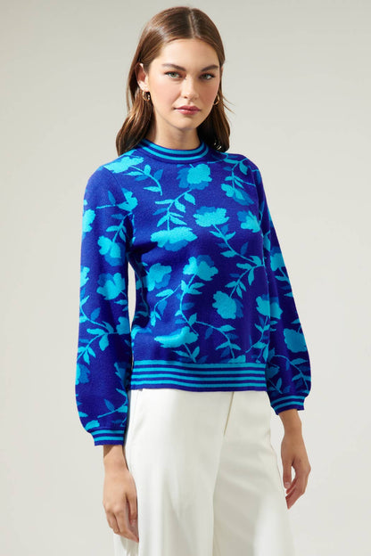 Camellia Cosmo Floral Mock Neck Sweater-Sugarlips