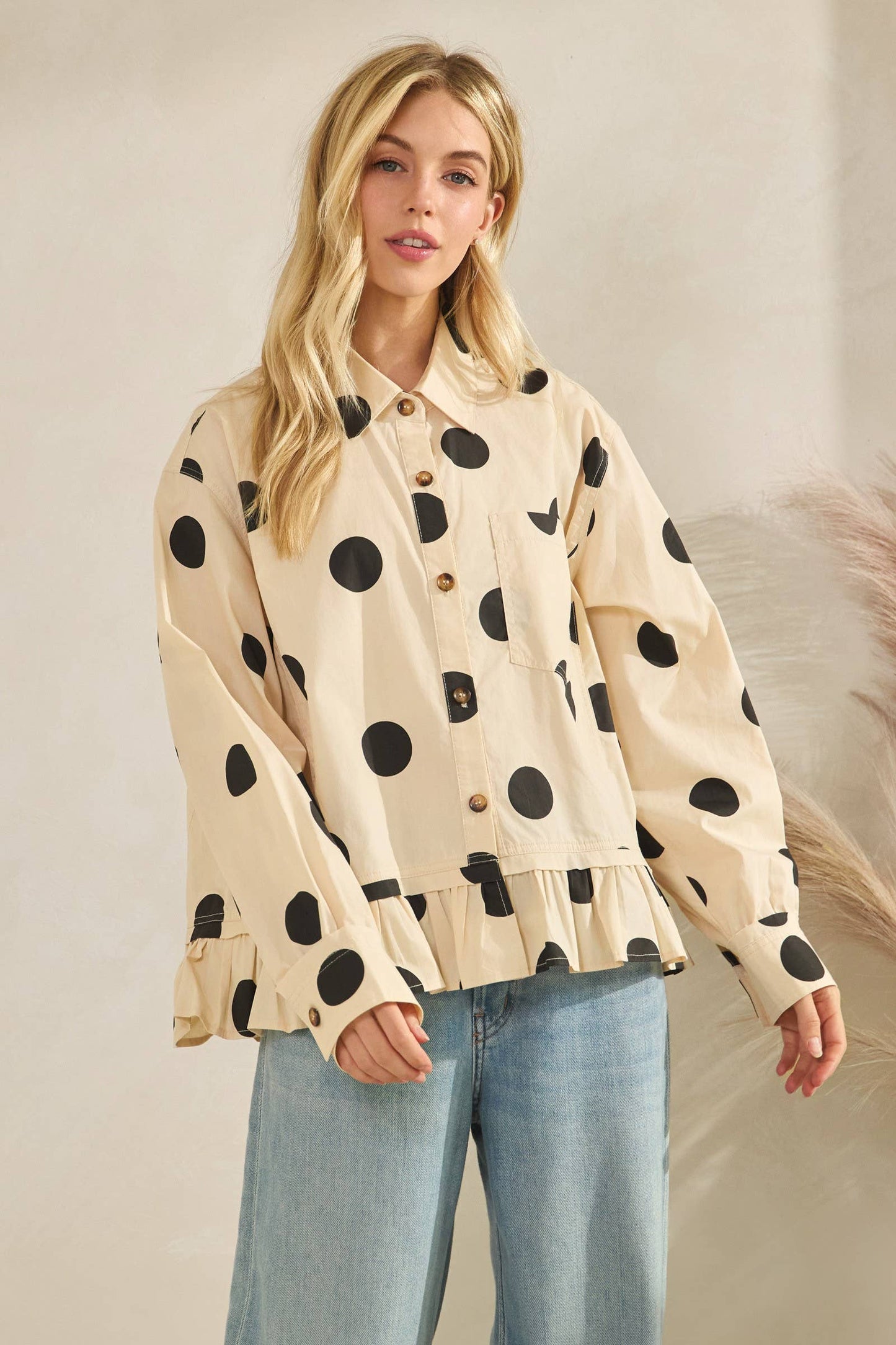 Kip Polka Dot Ruffle Hem Top