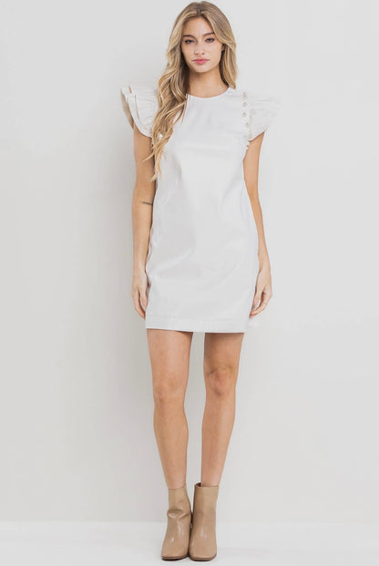 Soft Faux Leather Pearl Mini Dress