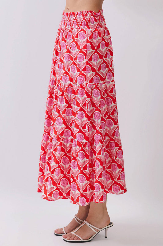 Penelope Floral Print Smocked Waist Midi Skirt