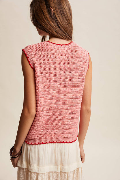 Dorsey Crochet Rose Pocket Knit Vest