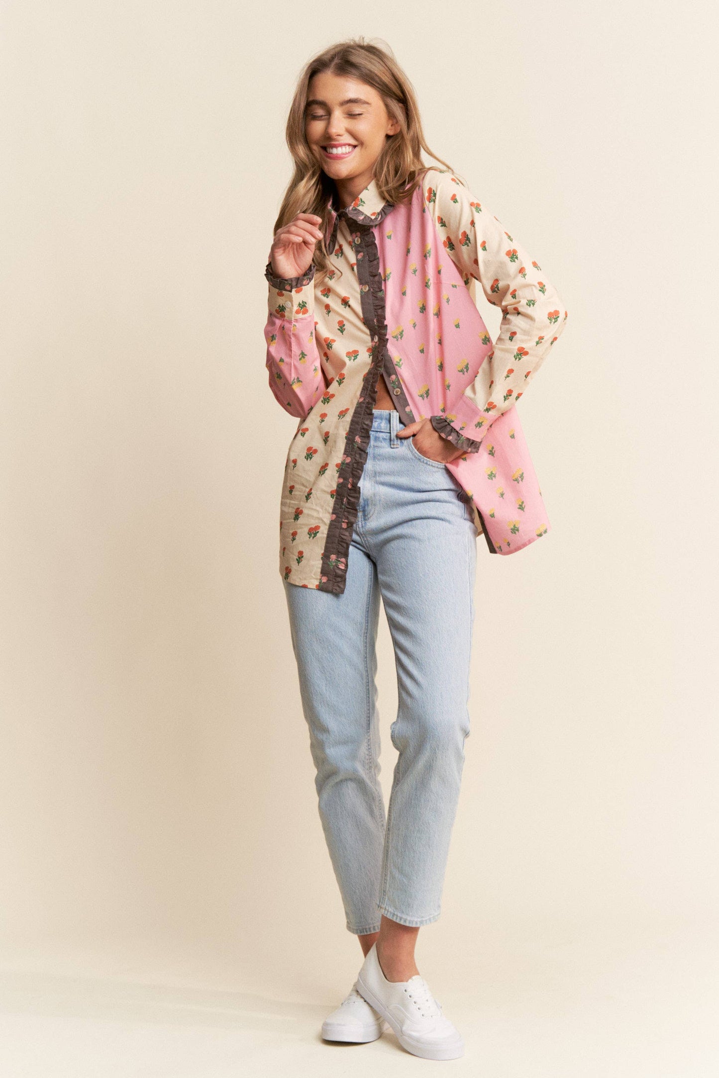 Annie Printed Button-Up Top