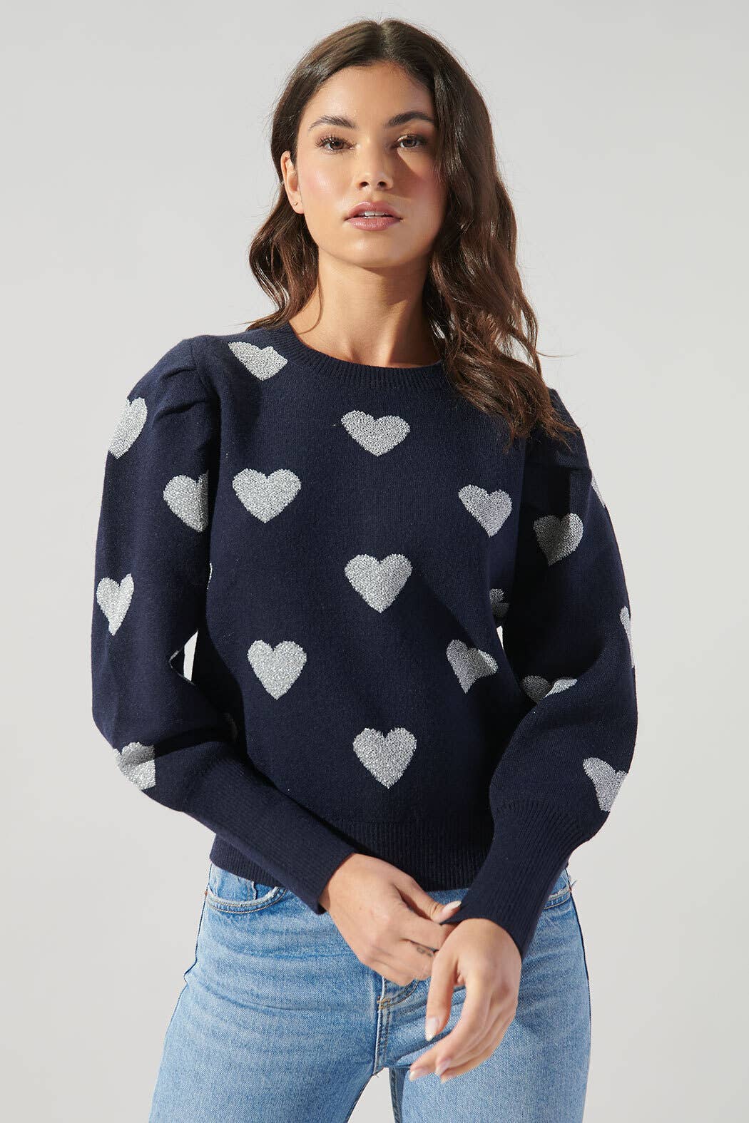 Sweetheart Lurex Puff Sleeve Sweater-Sugarlips