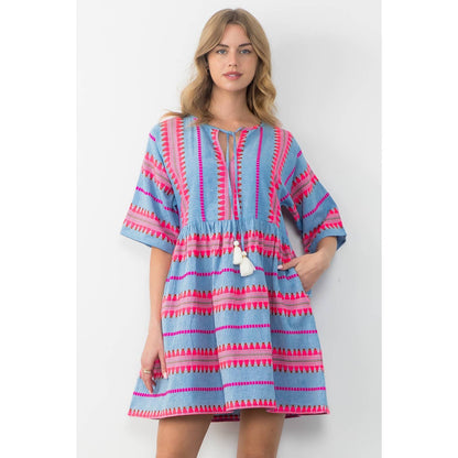 Gia Tassel Tie Pattern Knit Dress: THML