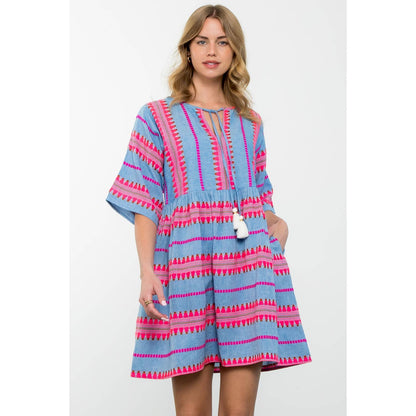 Gia Tassel Tie Pattern Knit Dress: THML