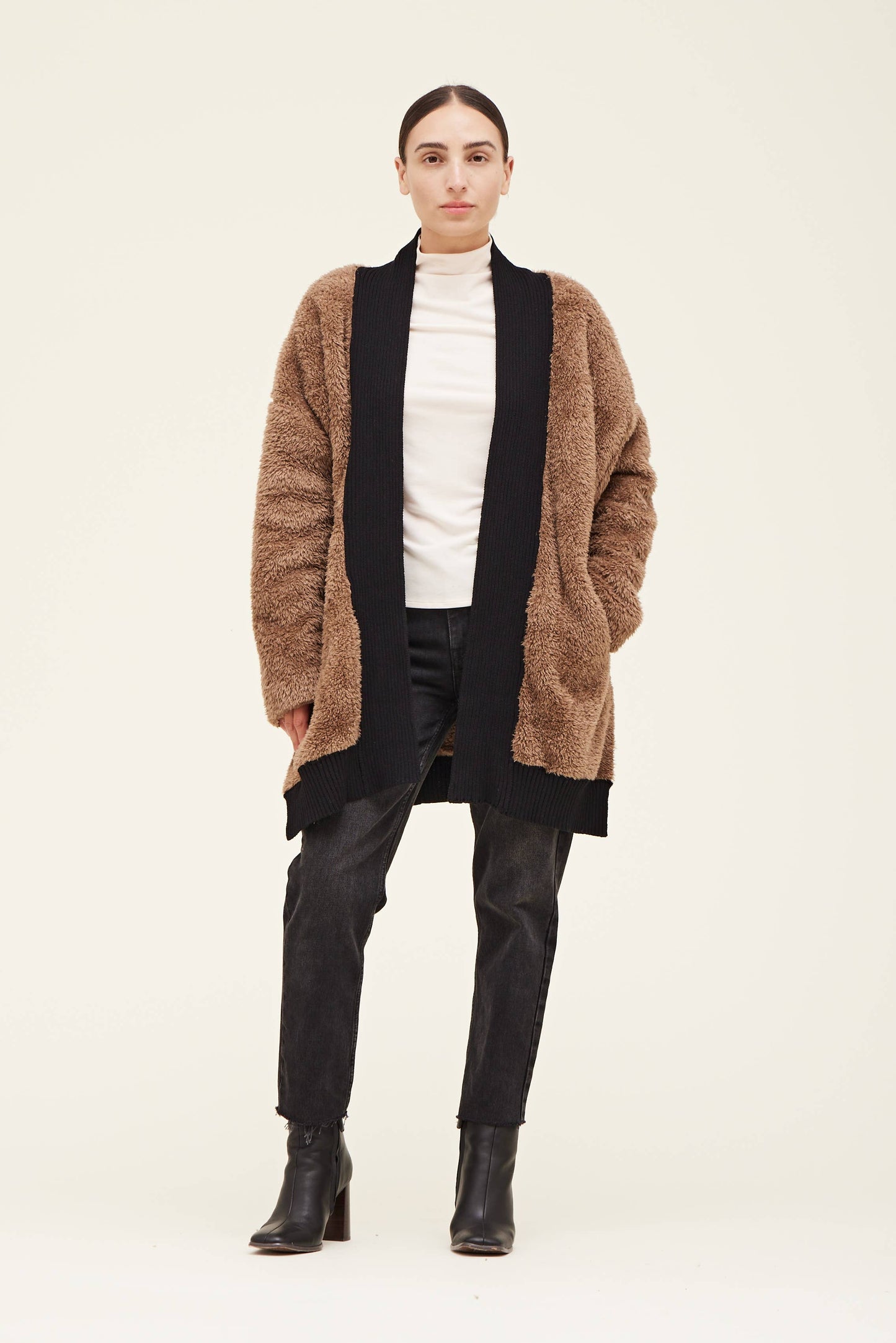 Fireside Contrast Border Fuzzy Cardigan