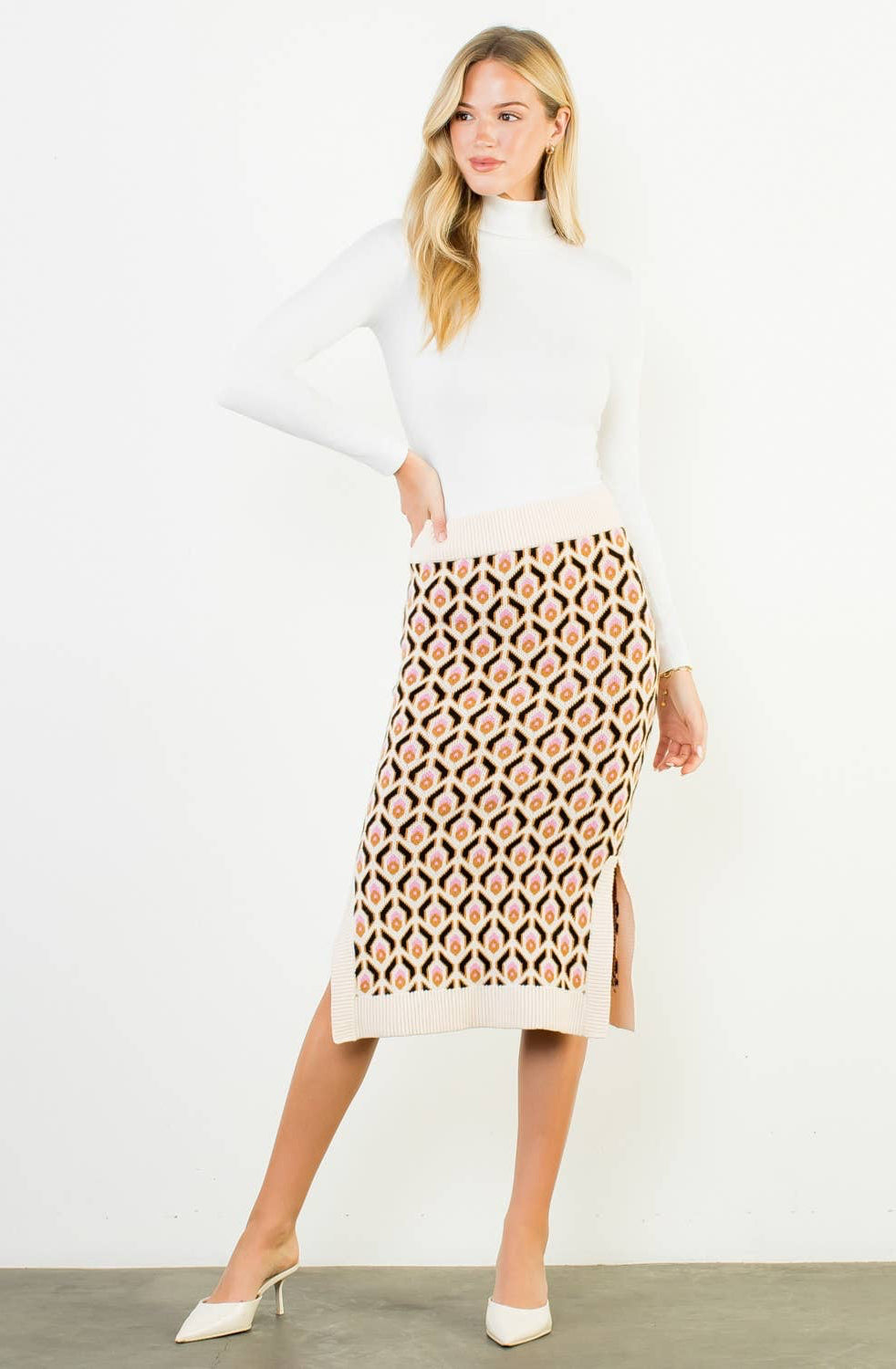 Lennon Geometric Jacquard Knit Midi Skirt: THML