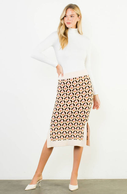Lennon Geometric Jacquard Knit Midi Skirt: THML