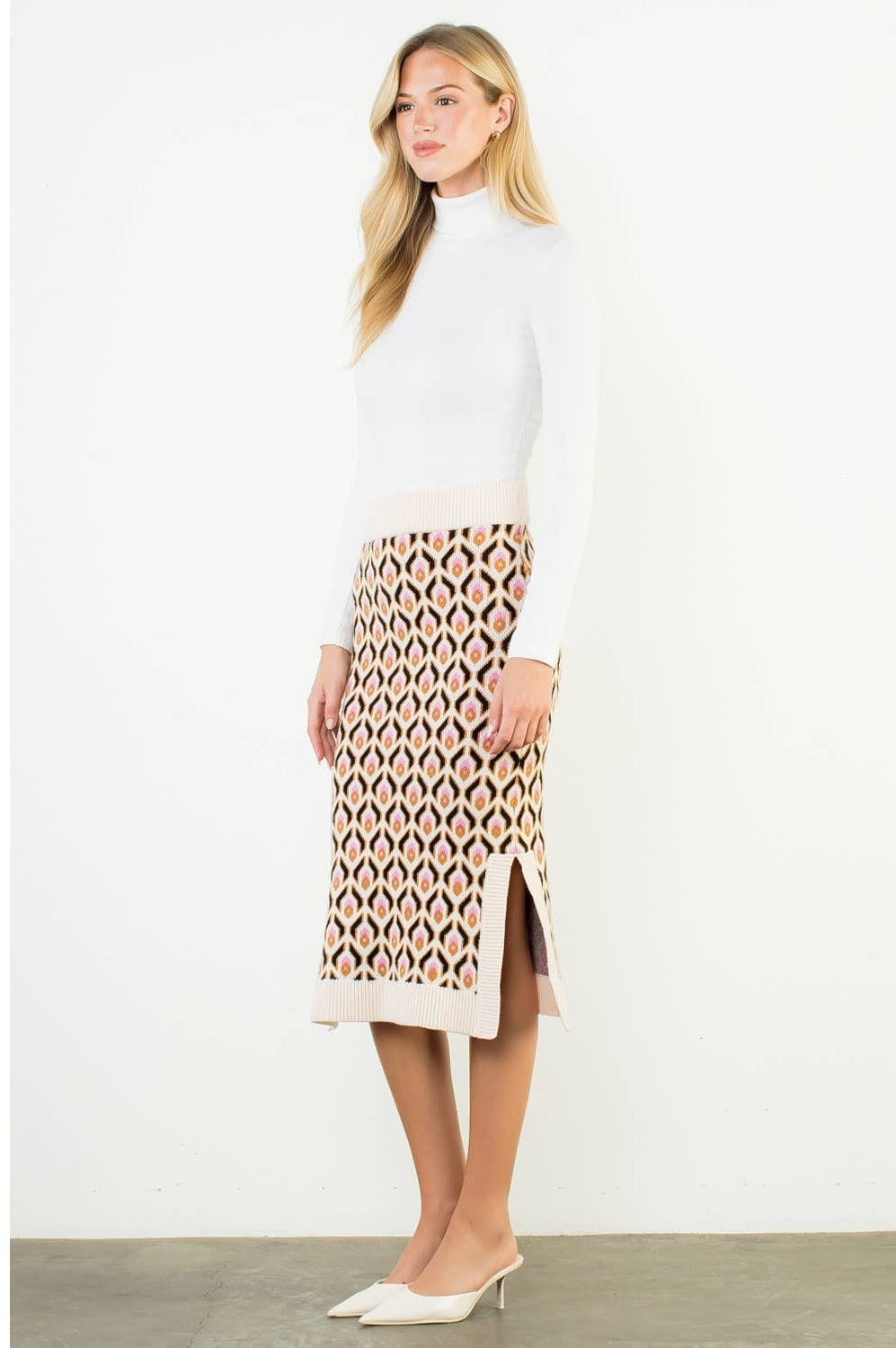 Lennon Geometric Jacquard Knit Midi Skirt: THML