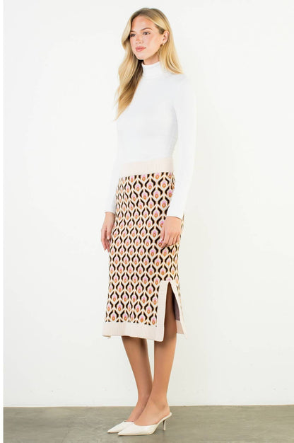 Lennon Geometric Jacquard Knit Midi Skirt: THML