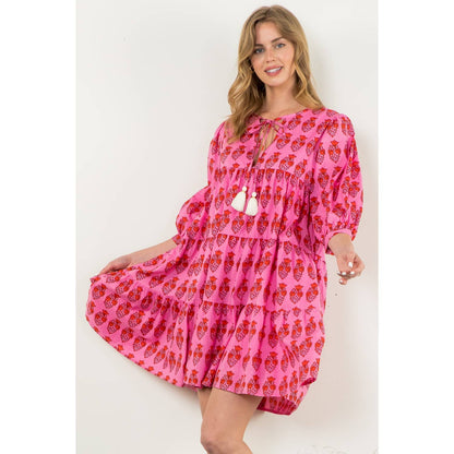 Katie Block Print Long Sleeve Floral Dress: THML