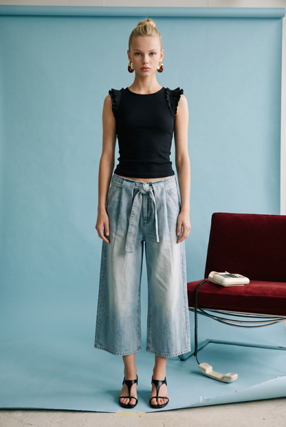 Carli Ruffle Trim Sleeveless Knit Top