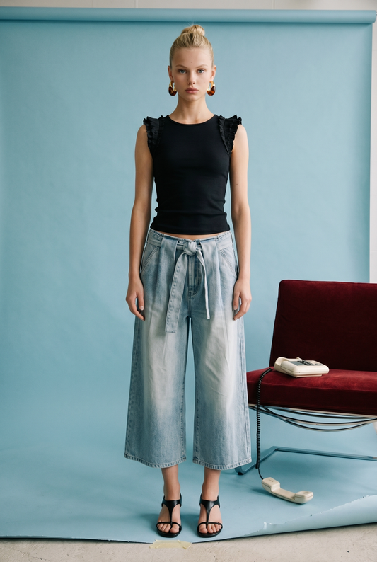 Carli Ruffle Trim Sleeveless Knit Top