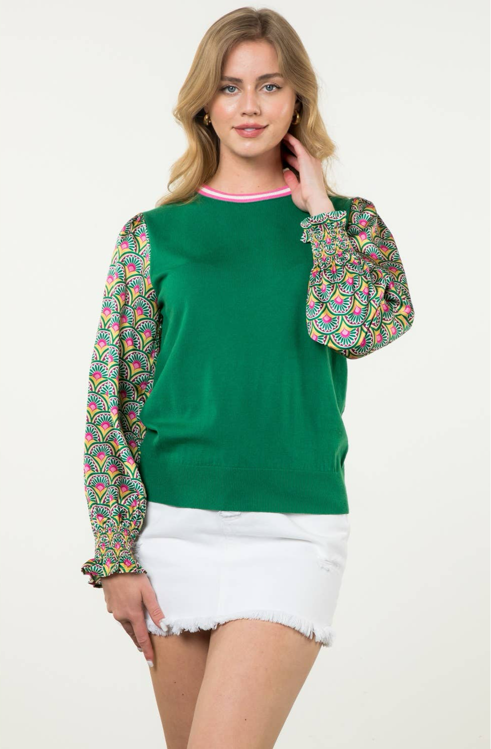 Happy Days Knit Bishop Sleeve Top-THML