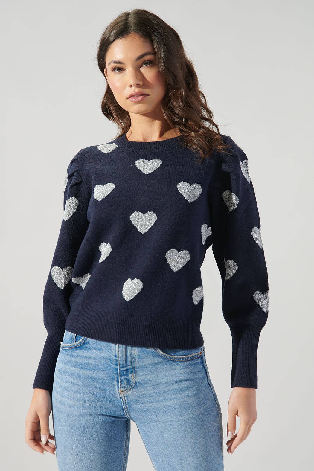 Sweetheart Lurex Puff Sleeve Sweater-Sugarlips