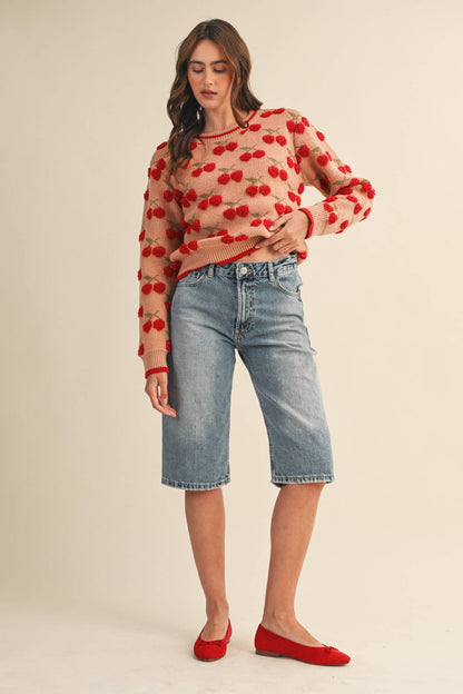 Jana Fuzzy Cherry Sweater