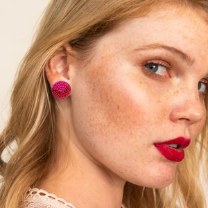 Pink Circle Bead Stud Earrings