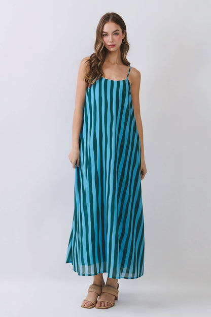 Hanna Vertical Striped Scoop Neck Slip Maxi Dress