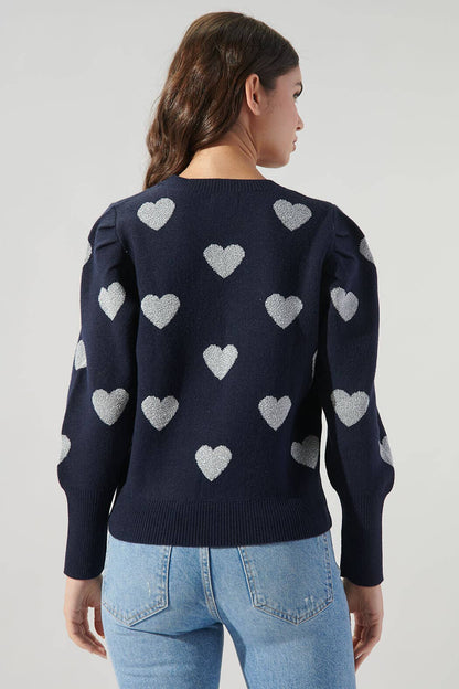 Sweetheart Lurex Puff Sleeve Sweater-Sugarlips