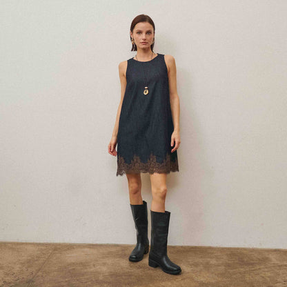 Reese Lace Trim Denim Mini Dress