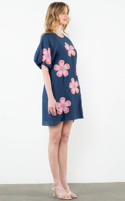 Sasha Flower Embroidered Dress: THML