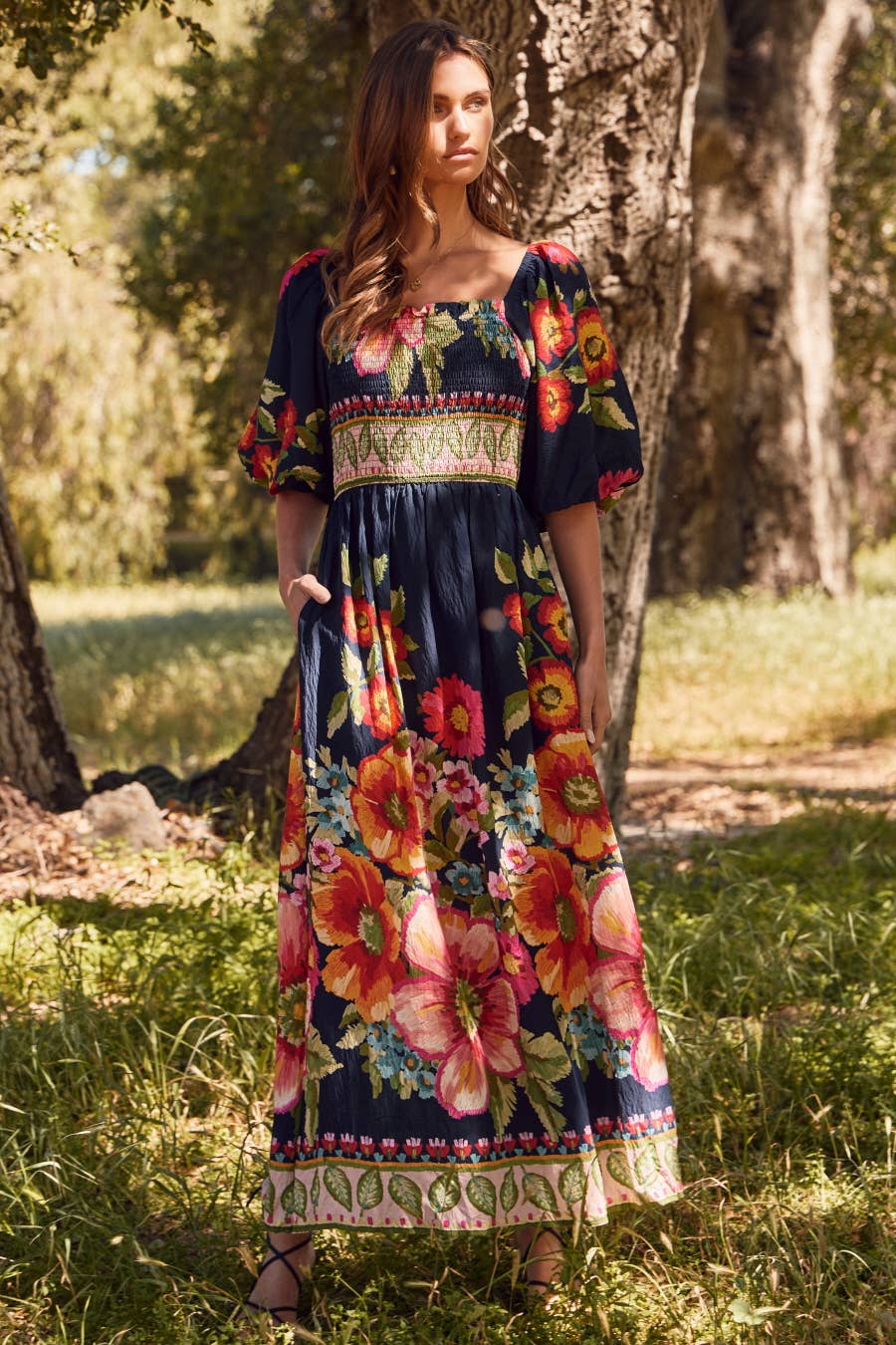 Jessi Floral Border Printed Maxi Dress