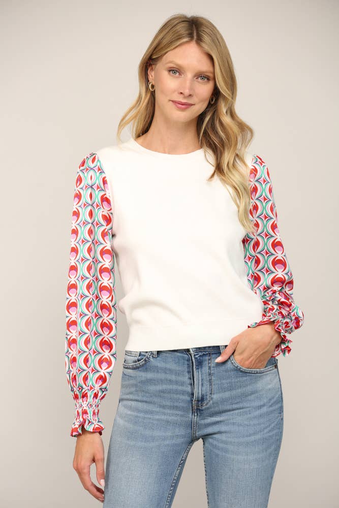 Save Me Print Sleeve Knit Top