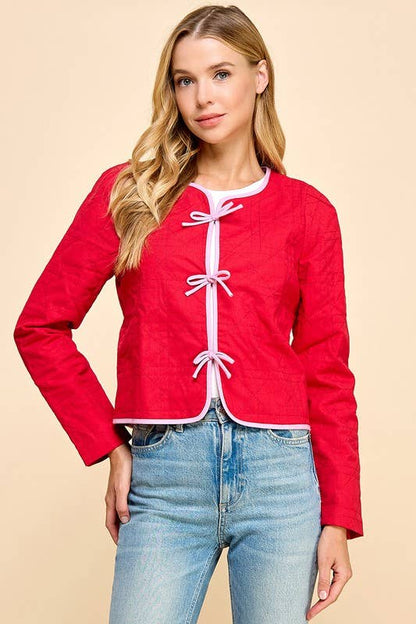 Emily Quilted Long Sleeve Accented Bow Jacket