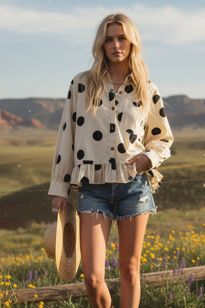 Kip Polka Dot Ruffle Hem Top