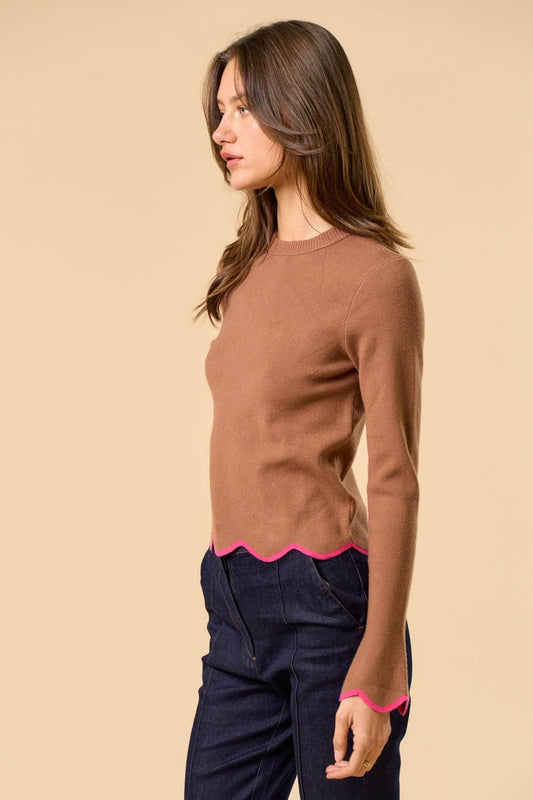 Play Date Scallop Edge Sleeve Sweater Top