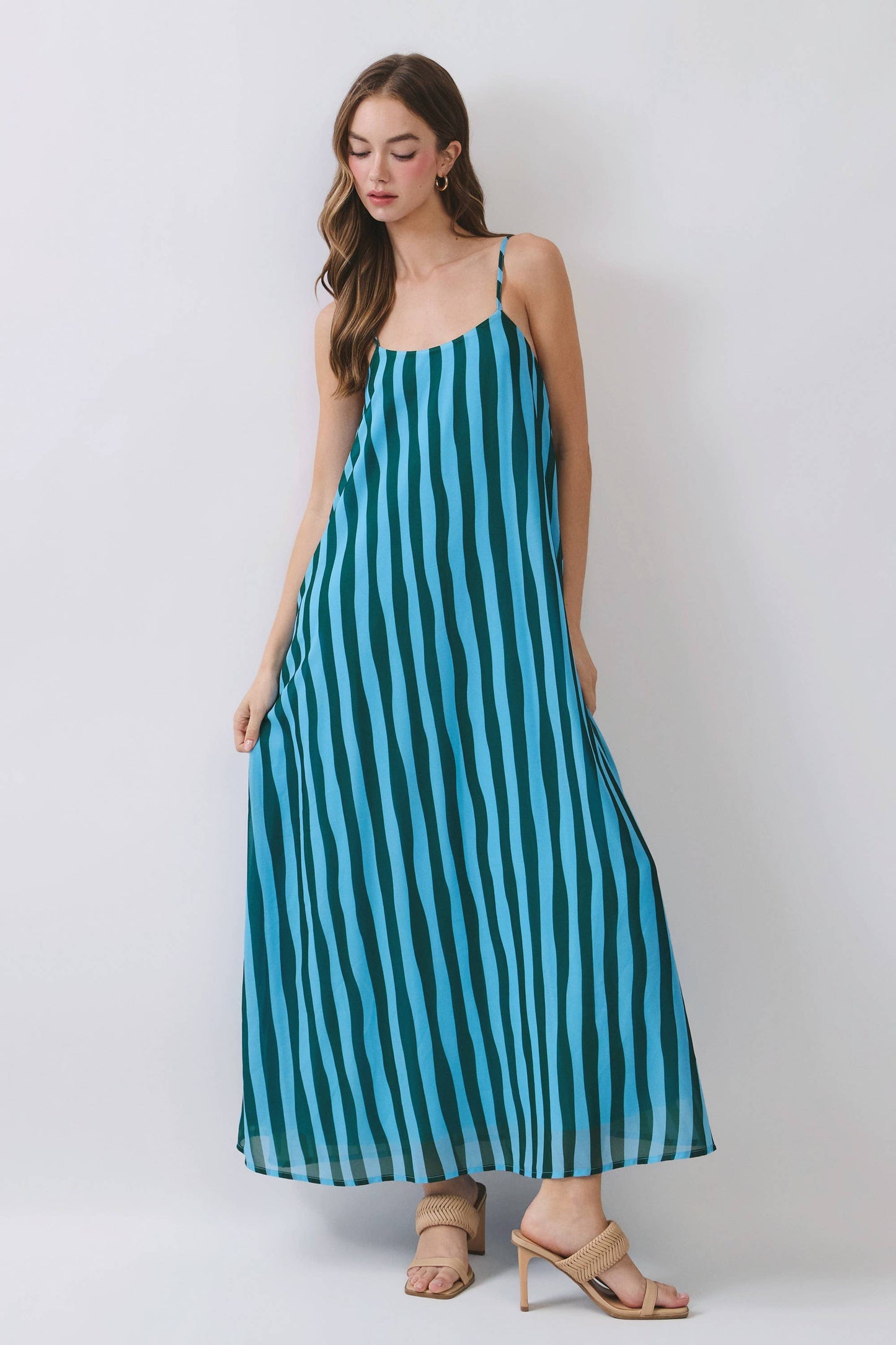 Hanna Vertical Striped Scoop Neck Slip Maxi Dress