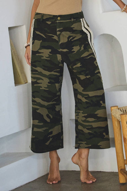 Jenny Camo Printed Washed Denim Pants